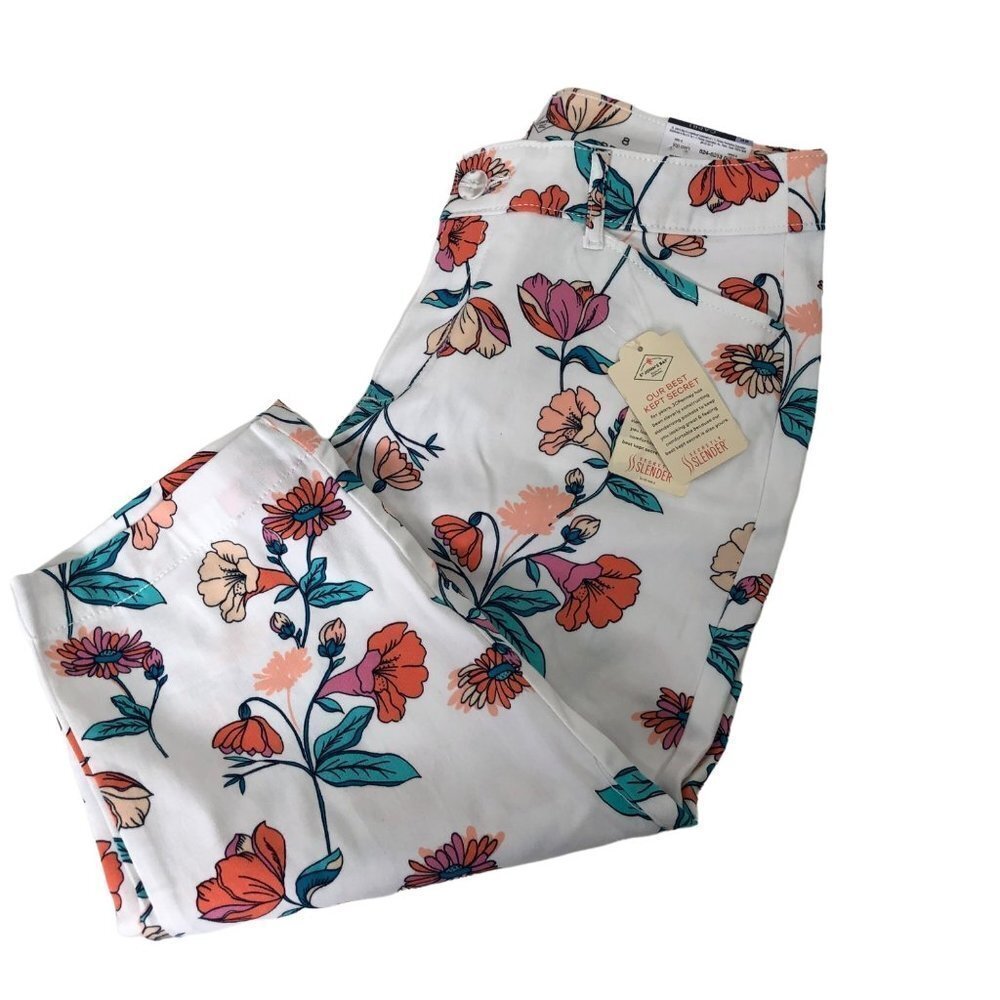 ST JOHS BAY CAPRI white FLORAL SECRETLY SLENDER PANTS SZ 6P